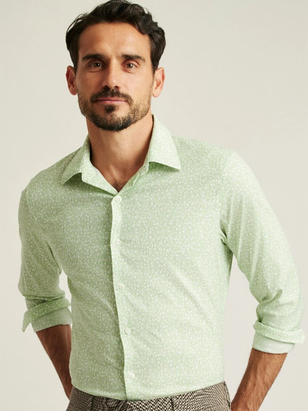 Bonobos Mint Floral Print Tech Slim Long Sleeve Button Down Shirt/17341